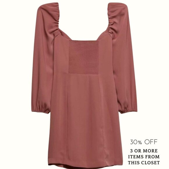 NWT Wilfred Novella Puff-Sleeve Mini Dress With Slit in Ashy Rose Pink - Picture 3 of 7